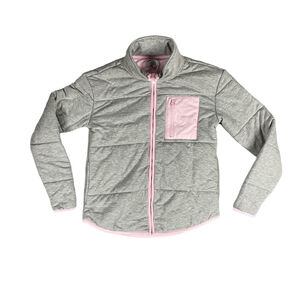 Cabana by Crown & Ivy Grey Quilted Full Zip Jacket Pink Trim Women's Size XS